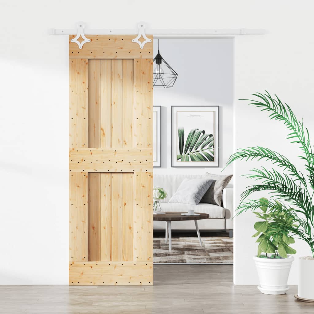 Sliding Door with Hardware Set 70x210 cm Solid Wood Pine