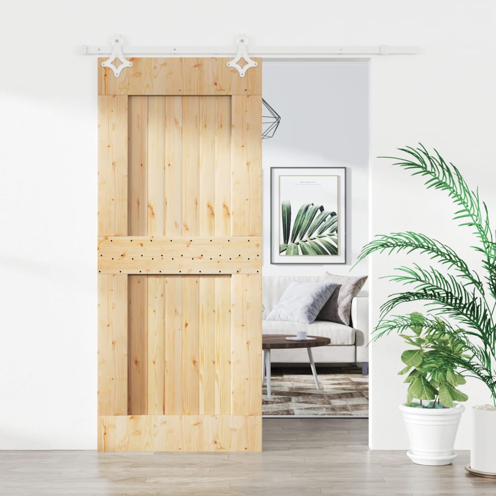 Sliding Door with Hardware Set 85x210 cm Solid Wood Pine