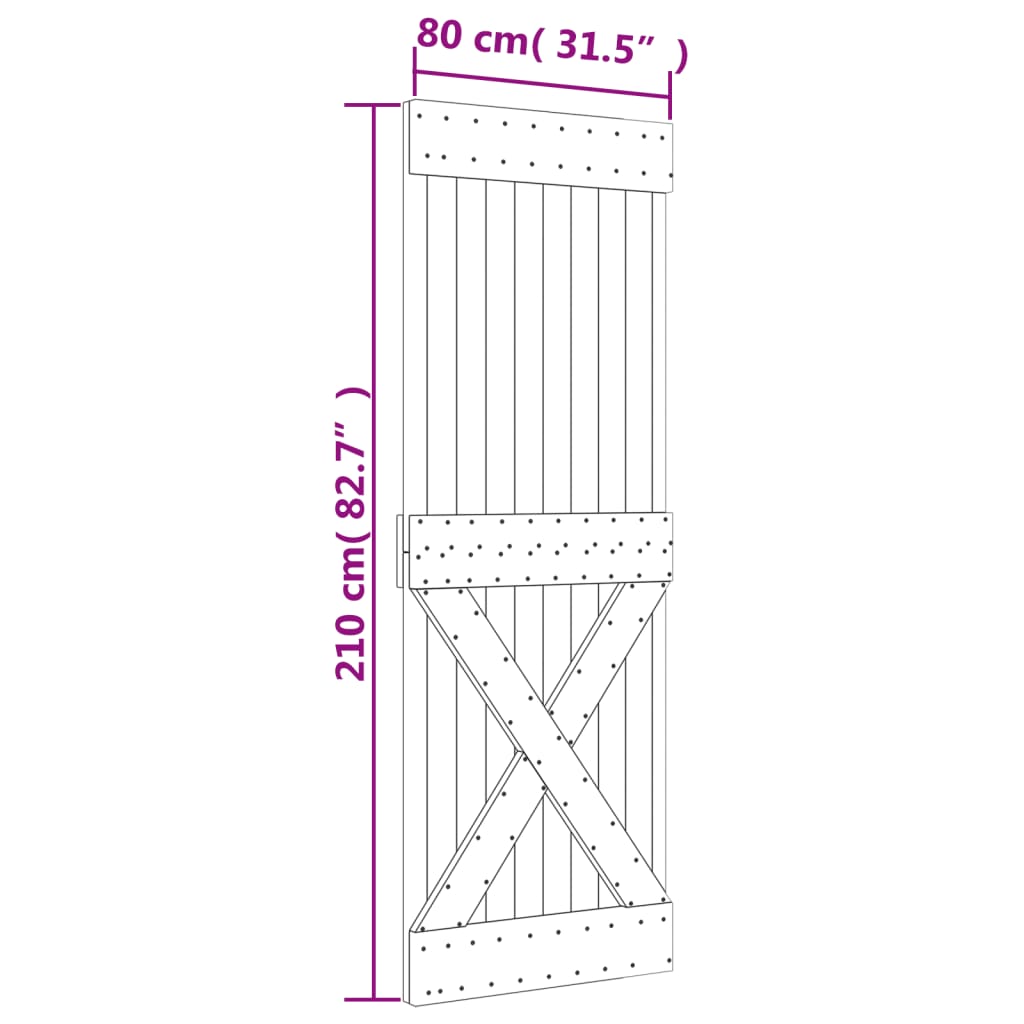 Sliding Door with Hardware Set 80x210 cm Solid Wood Pine