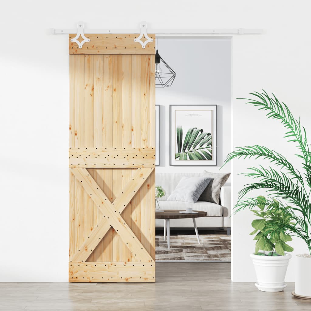 Sliding Door with Hardware Set 80x210 cm Solid Wood Pine