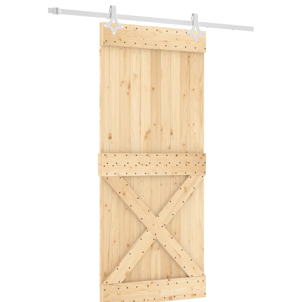 Sliding Door with Hardware Set 90x210 cm Solid Wood Pine