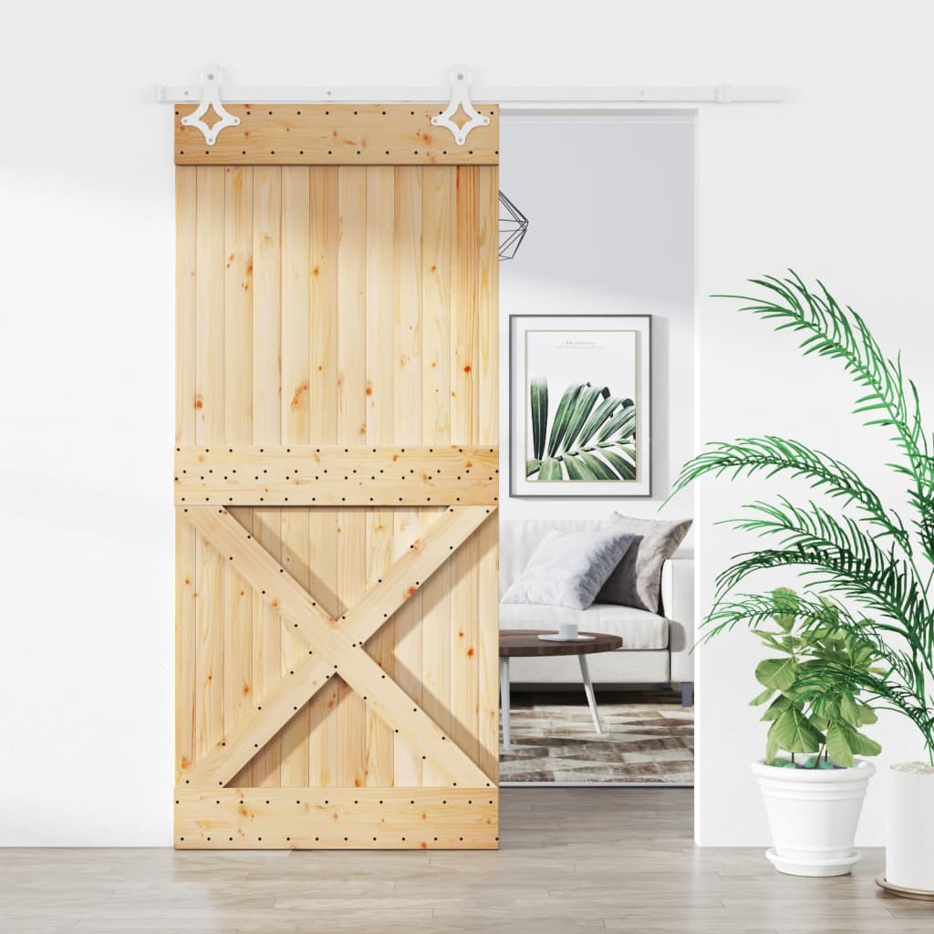 Sliding Door with Hardware Set 90x210 cm Solid Wood Pine