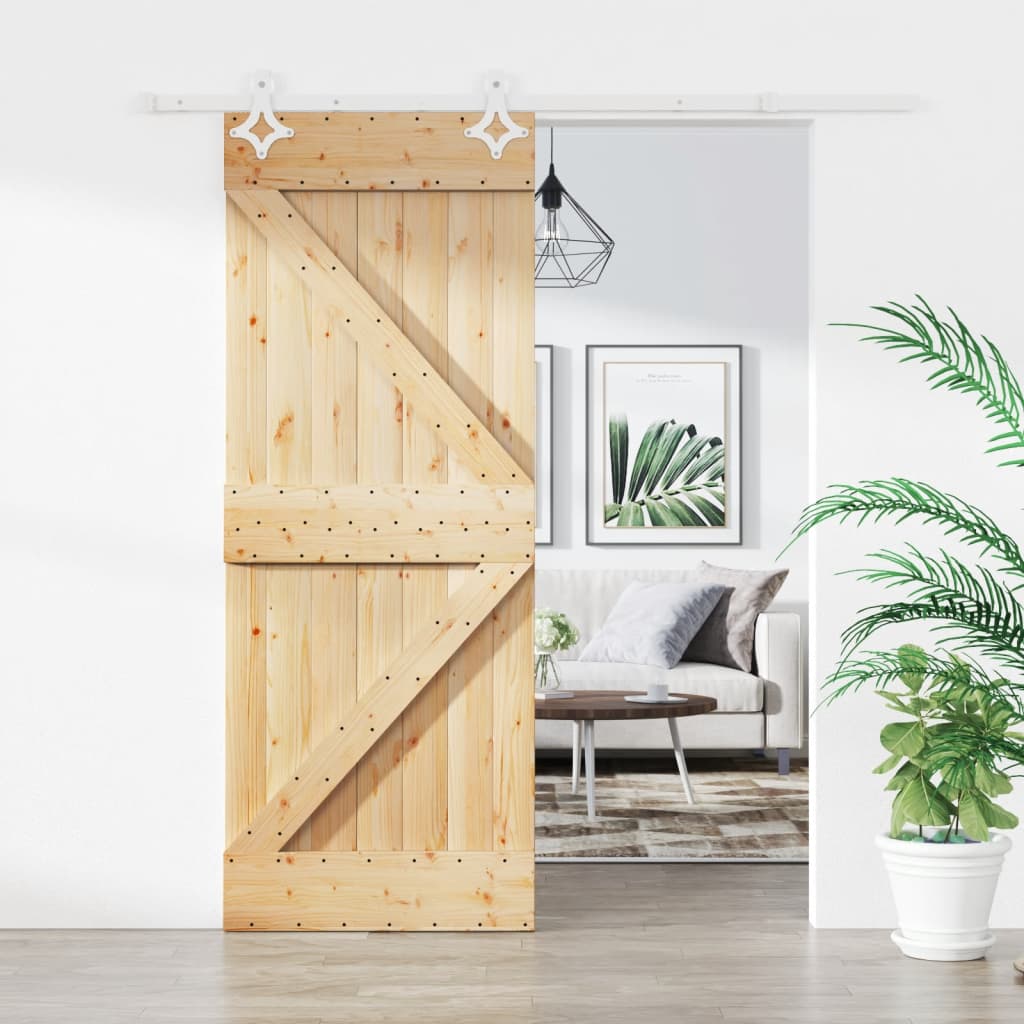 Sliding Door with Hardware Set 85x210 cm Solid Wood Pine