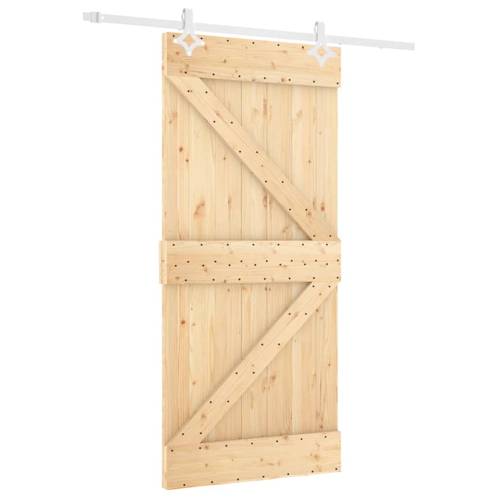 Sliding Door with Hardware Set 90x210 cm Solid Wood Pine