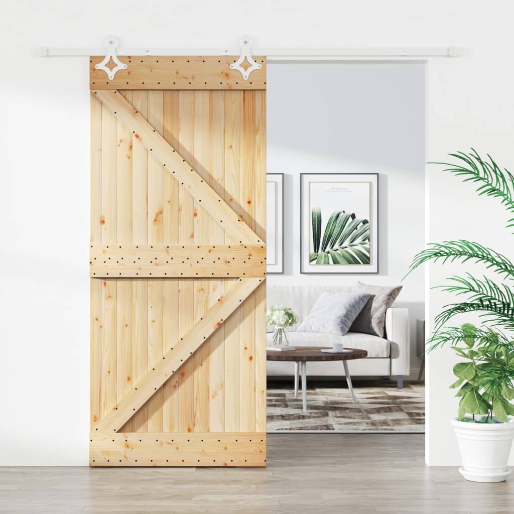 Sliding Door with Hardware Set 100x210 cm Solid Wood Pine