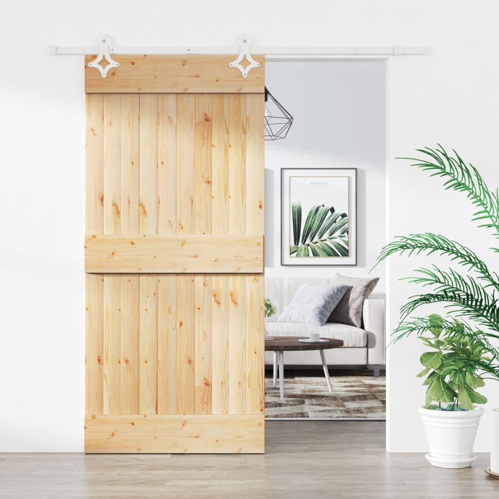 Sliding Door with Hardware Set 90x210 cm Solid Wood Pine