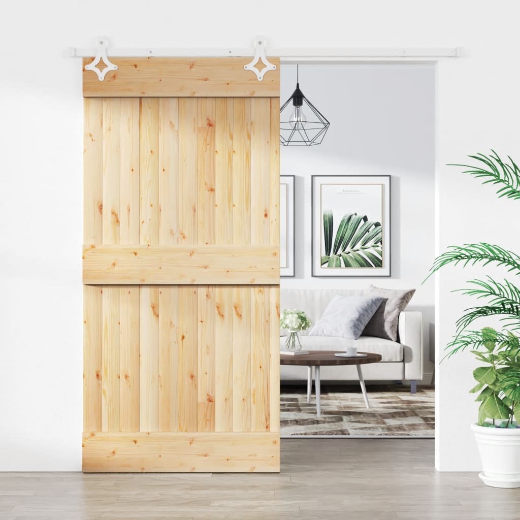 Sliding Door with Hardware Set 100x210 cm Solid Wood Pine