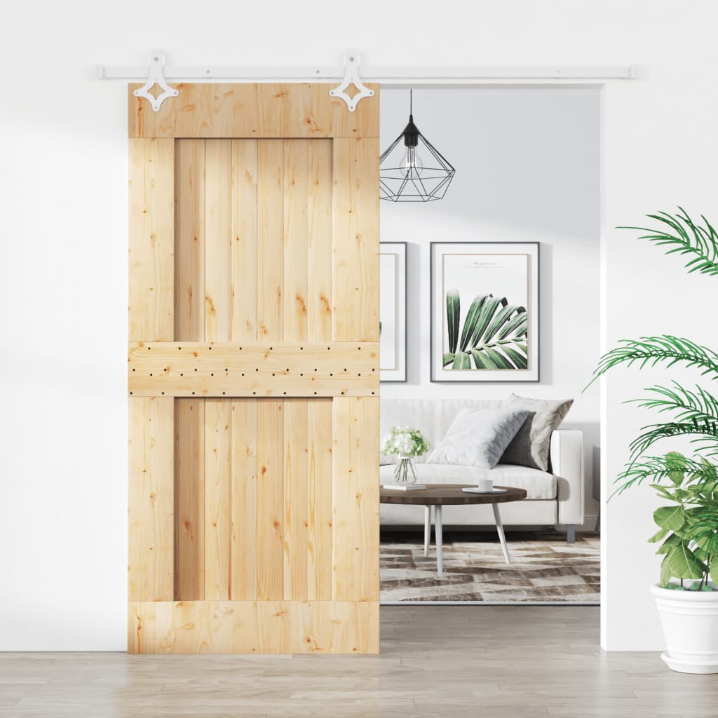 Sliding Door with Hardware Set 90x210 cm Solid Wood Pine