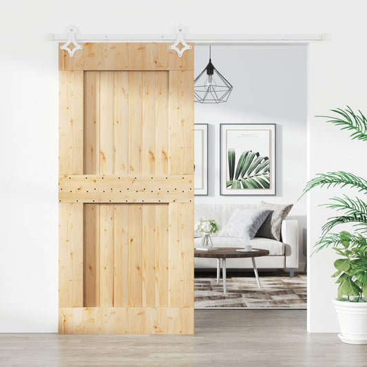 Sliding Door with Hardware Set 95x210 cm Solid Wood Pine