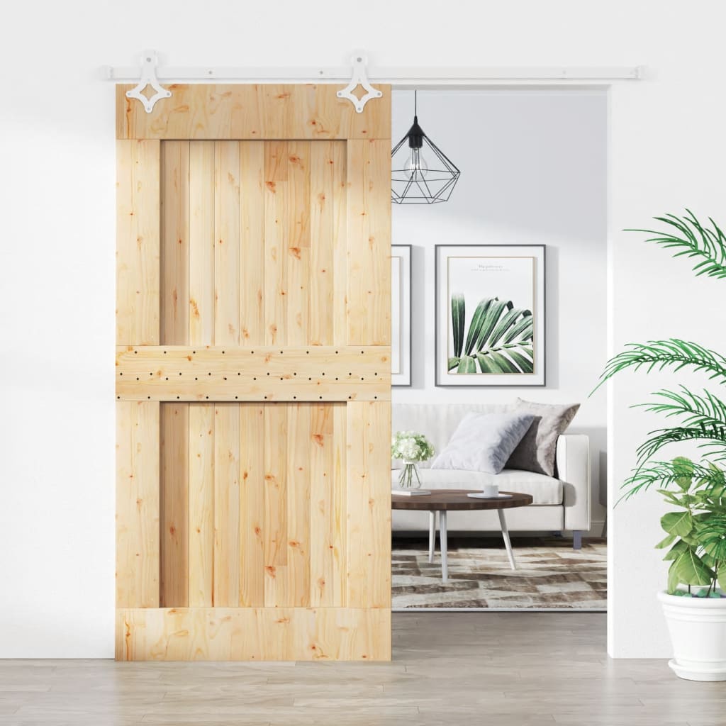 Sliding Door with Hardware Set 100x210 cm Solid Wood Pine