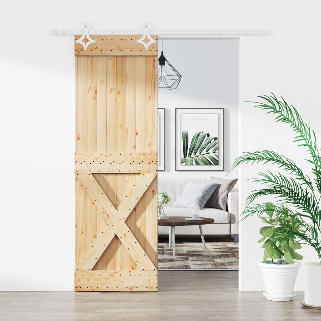 Sliding Door with Hardware Set 70x210 cm Solid Wood Pine