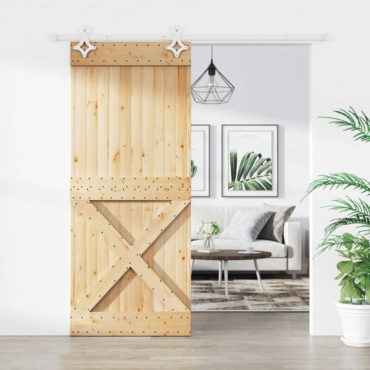 Sliding Door with Hardware Set 85x210 cm Solid Wood Pine