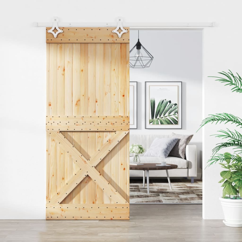 Sliding Door with Hardware Set 90x210 cm Solid Wood Pine