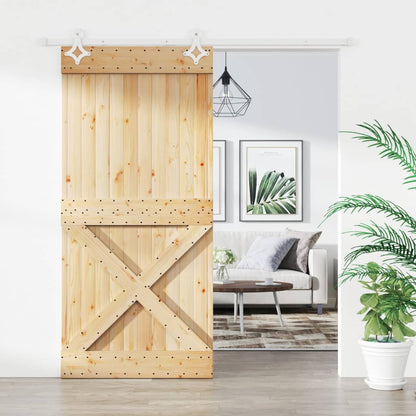 Sliding Door with Hardware Set 95x210 cm Solid Wood Pine