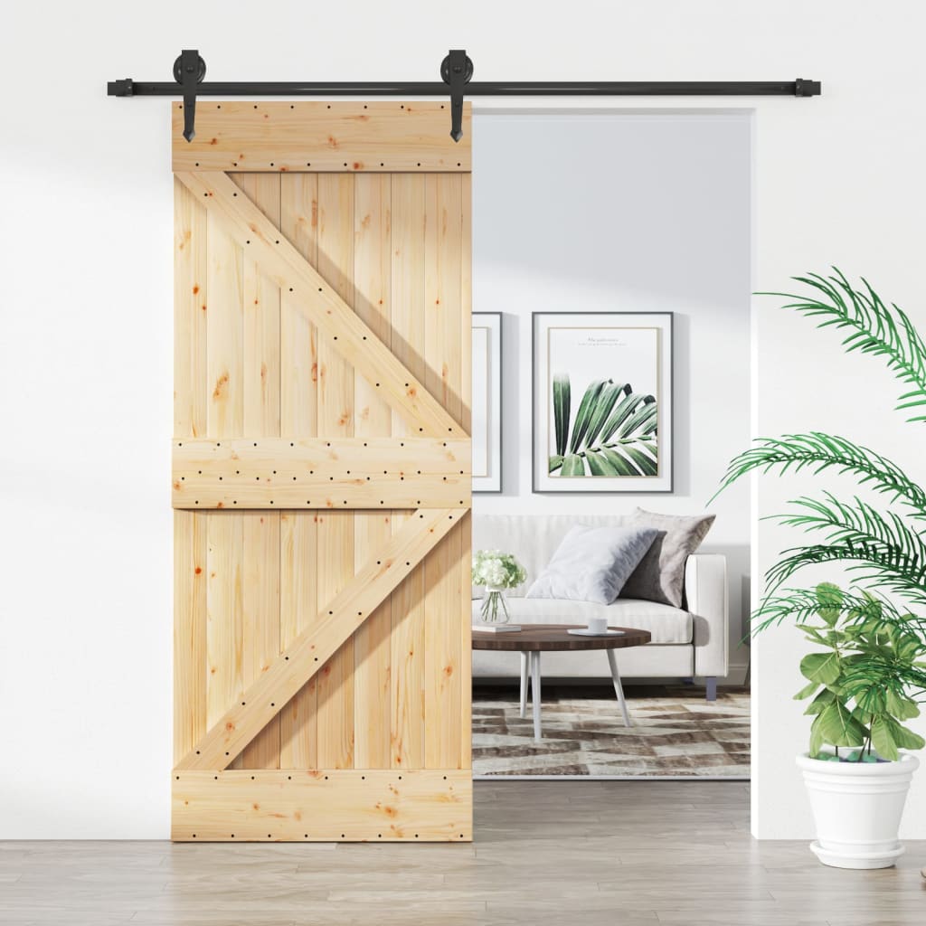 Sliding Door with Hardware Set 85x210 cm Solid Wood Pine