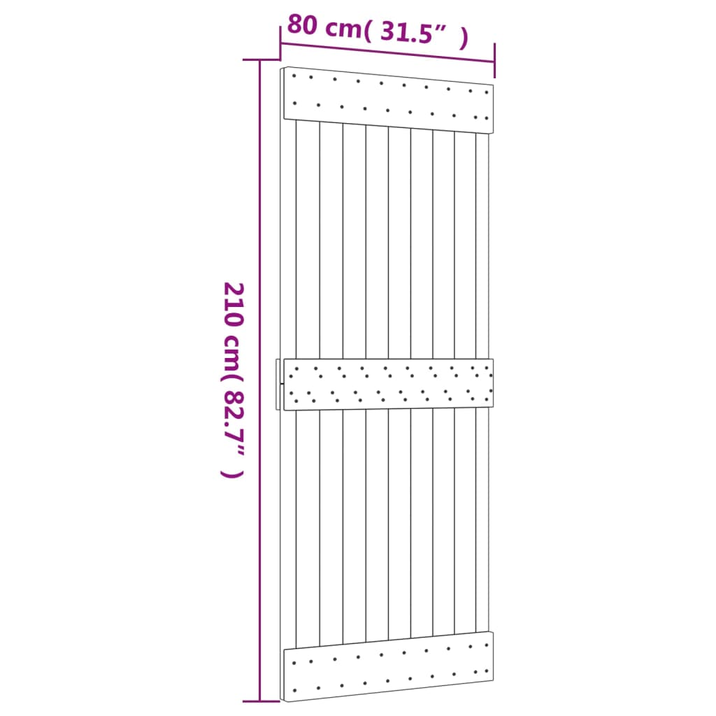 Sliding Door with Hardware Set 80x210 cm Solid Wood Pine