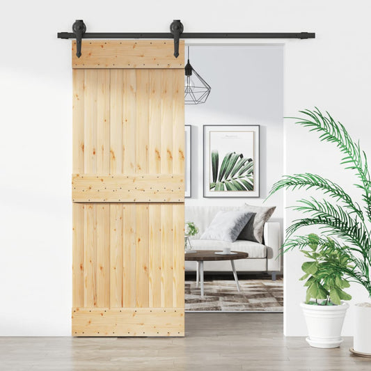 Sliding Door with Hardware Set 80x210 cm Solid Wood Pine