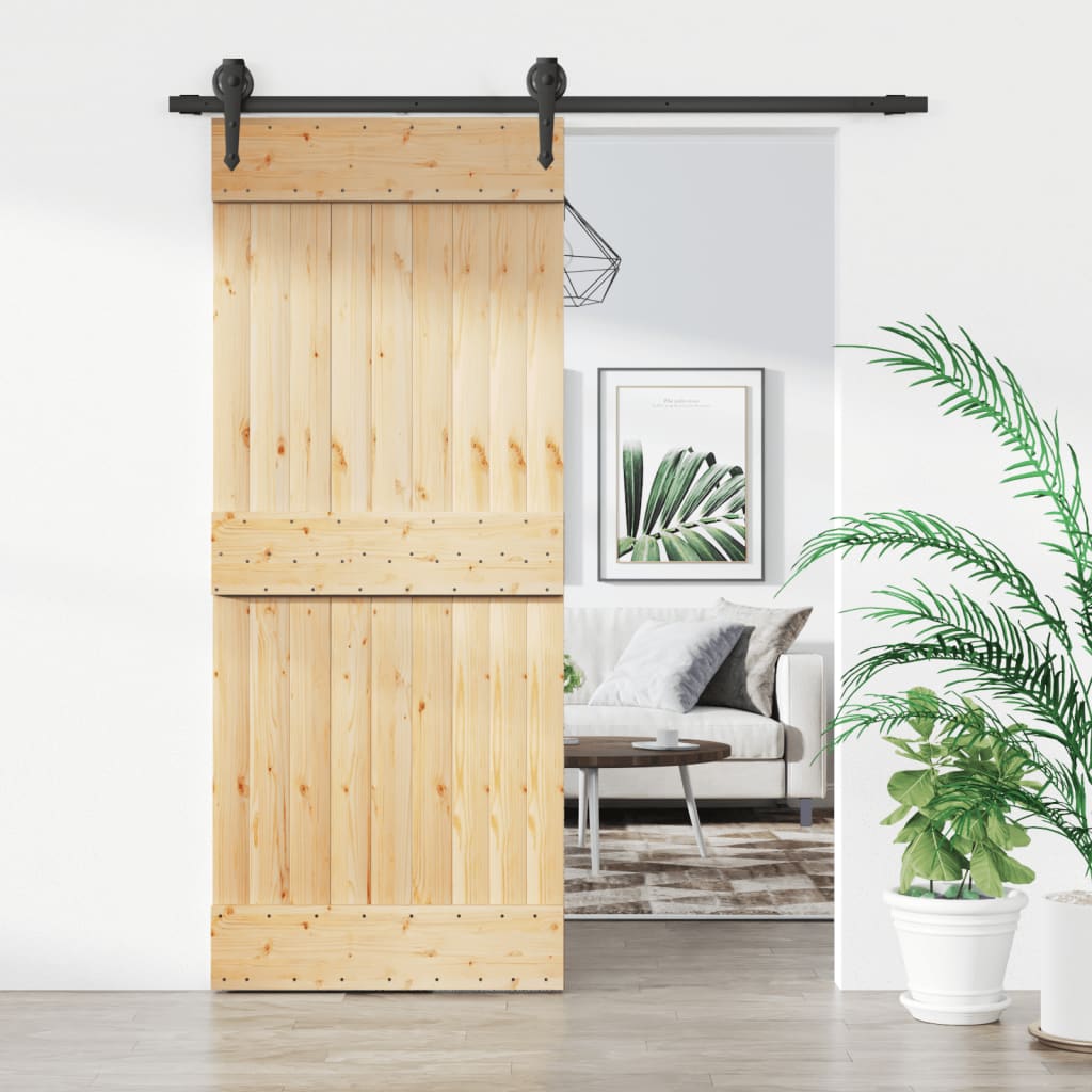 Sliding Door with Hardware Set 85x210 cm Solid Wood Pine