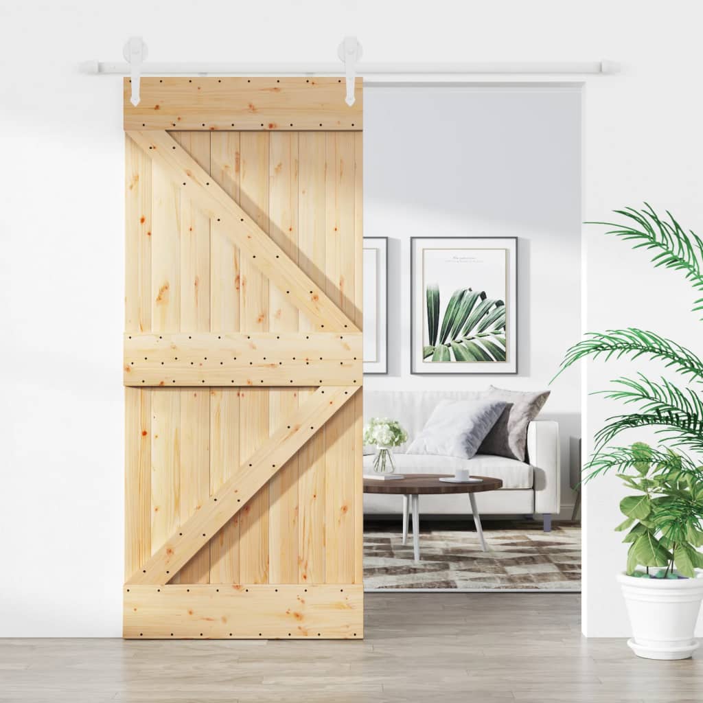 Sliding Door with Hardware Set 90x210 cm Solid Wood Pine