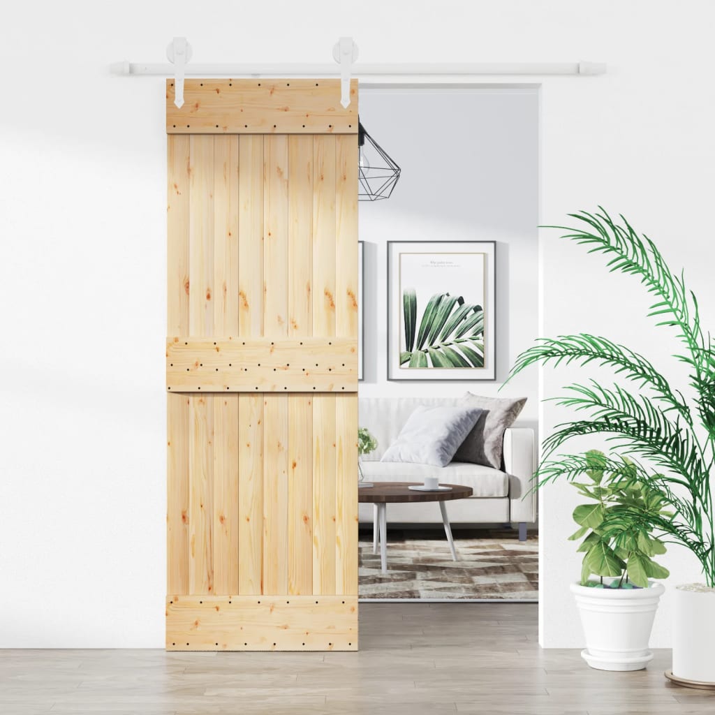 Sliding Door with Hardware Set 70x210 cm Solid Wood Pine