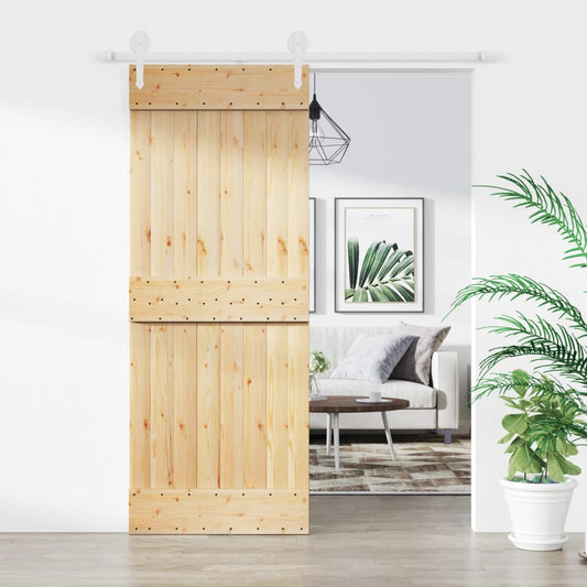 Sliding Door with Hardware Set 80x210 cm Solid Wood Pine