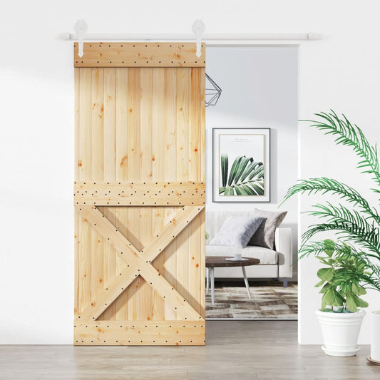 Sliding Door with Hardware Set 90x210 cm Solid Wood Pine