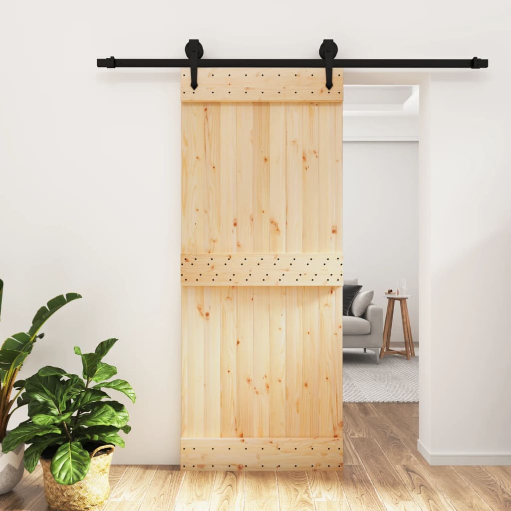 Sliding Door with Hardware Set 85x210 cm Solid Wood Pine