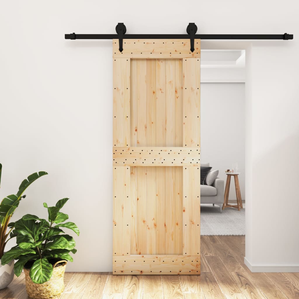 Sliding Door with Hardware Set 80x210 cm Solid Wood Pine