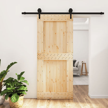 Sliding Door with Hardware Set 90x210 cm Solid Wood Pine