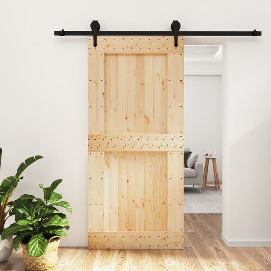 Sliding Door with Hardware Set 95x210 cm Solid Wood Pine