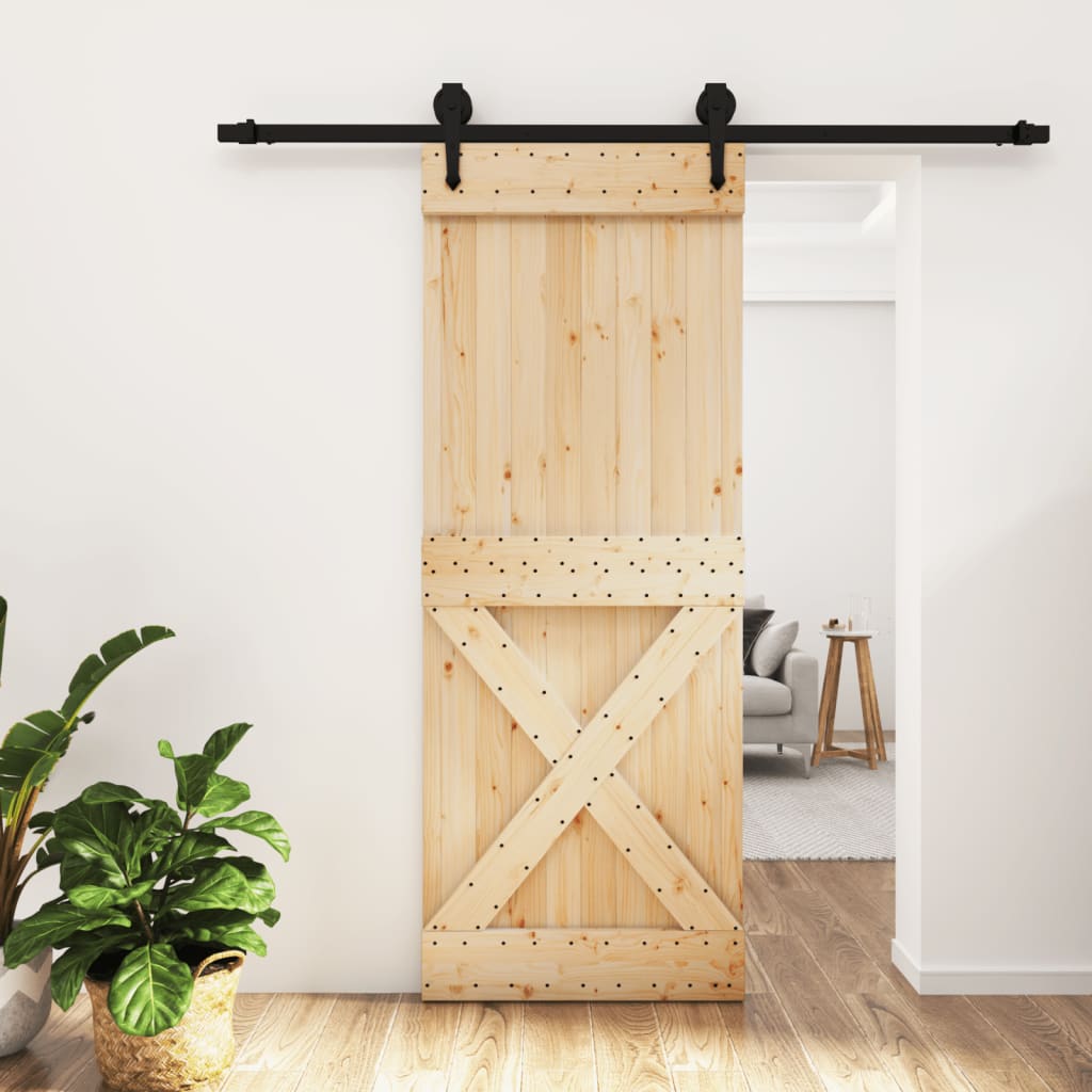 Sliding Door with Hardware Set 80x210 cm Solid Wood Pine