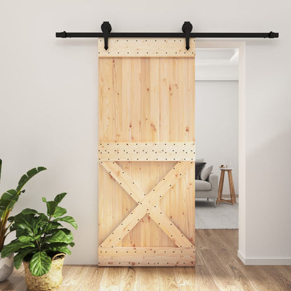 Sliding Door with Hardware Set 90x210 cm Solid Wood Pine