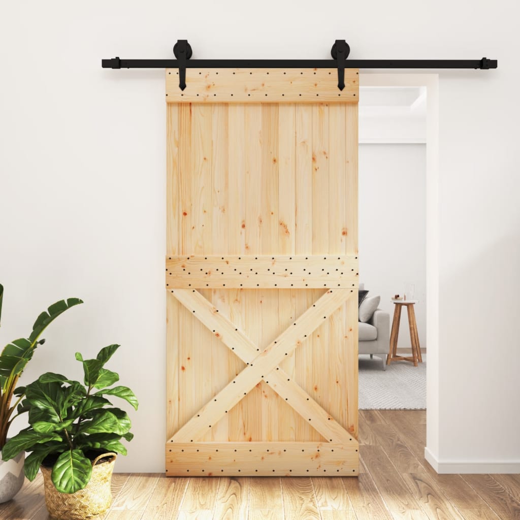 Sliding Door with Hardware Set 100x210 cm Solid Wood Pine