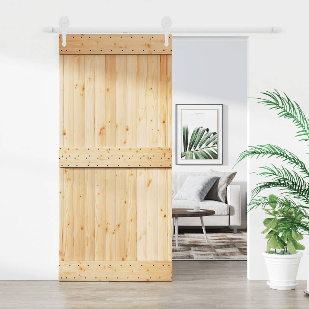 Sliding Door with Hardware Set 95x210 cm Solid Wood Pine