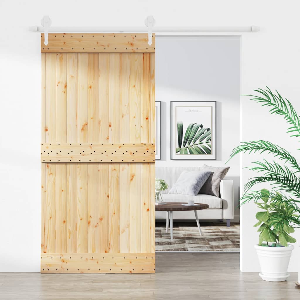 Sliding Door with Hardware Set 100x210 cm Solid Wood Pine