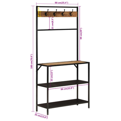 Coat Rack 90x35x180 cm Solid Wood Mango and Iron