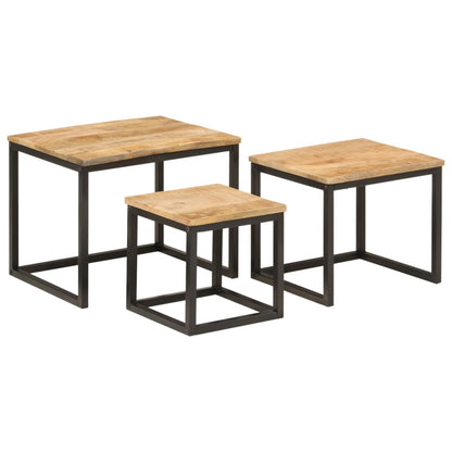 Nesting Coffee Tables 3 pcs Solid Wood Mango and Iron