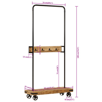 Clothes Rack with Wheels 90x35x190 cm Solid Wood Mango and Iron