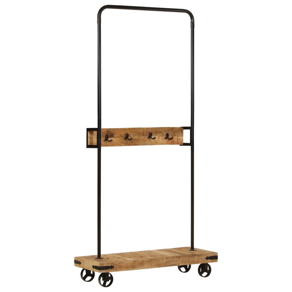 Clothes Rack with Wheels 90x35x190 cm Solid Wood Mango and Iron