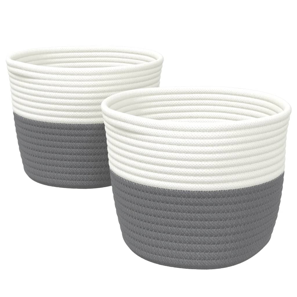 Storage Baskets 2 pcs Grey and White Ø24x18 cm Cotton