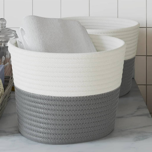 Storage Baskets 2 pcs Grey and White Ø24x18 cm Cotton