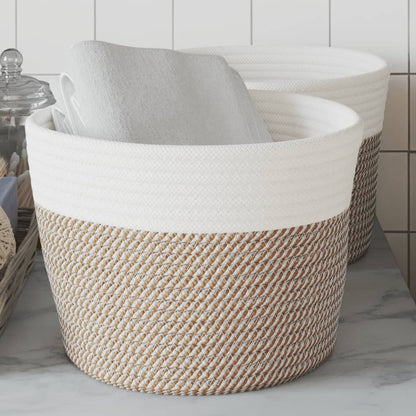 Storage Baskets 2 pcs Brown and White Ø24x18 cm Cotton