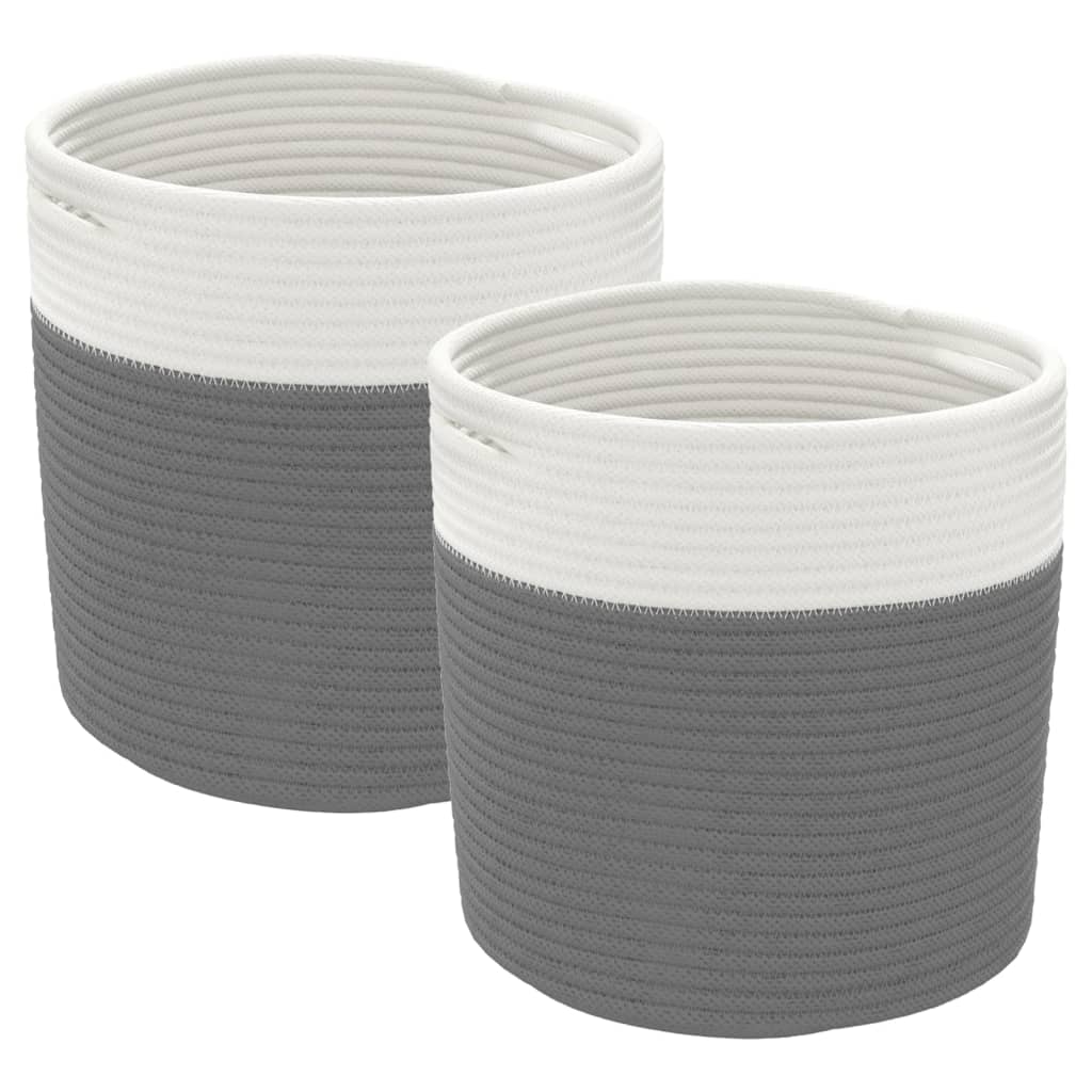 Storage Baskets 2 pcs Grey and White Ø28x28 cm Cotton