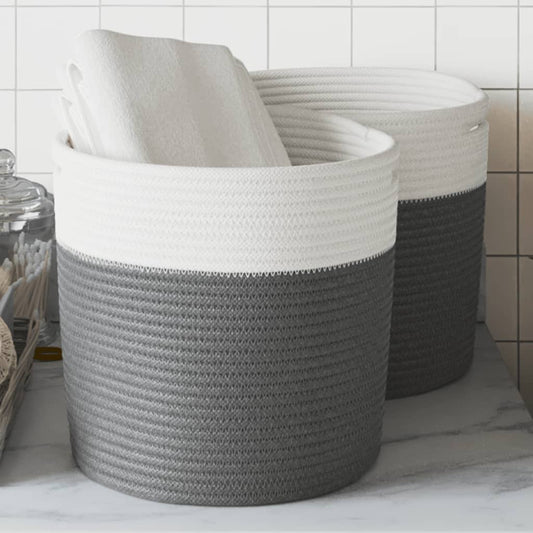 Storage Baskets 2 pcs Grey and White Ø28x28 cm Cotton