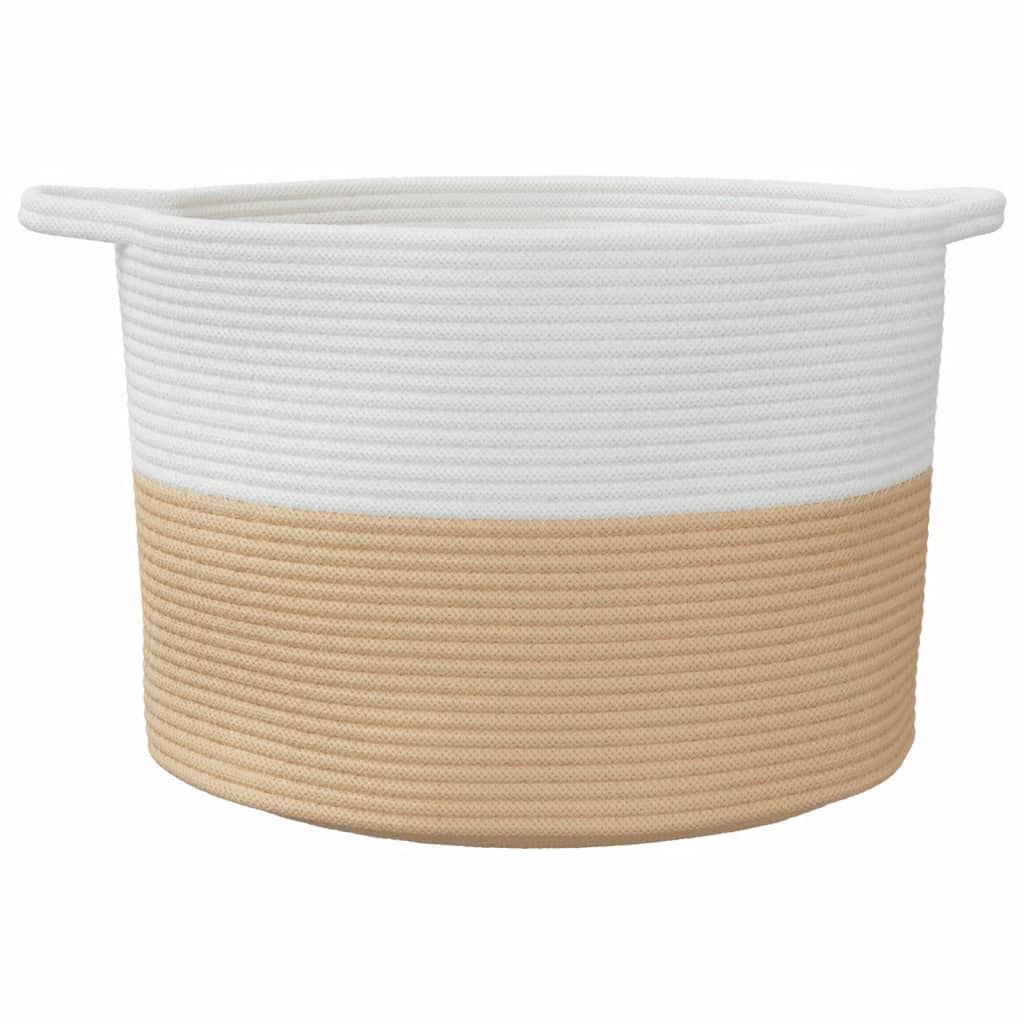 Laundry Basket Beige and White Ø55x36 cm Cotton