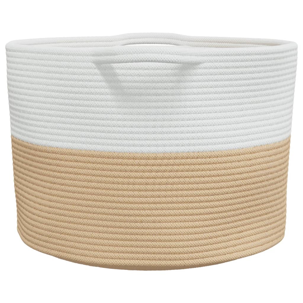 Laundry Basket Beige and White Ø55x36 cm Cotton