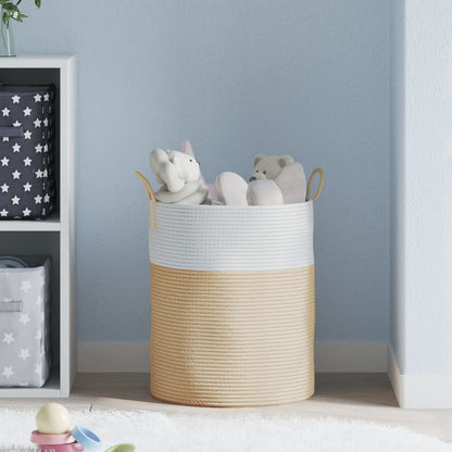 Storage Basket Beige and White Ø38x46 cm Cotton