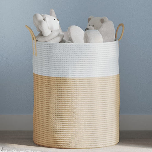 Storage Basket Beige and White Ø38x46 cm Cotton