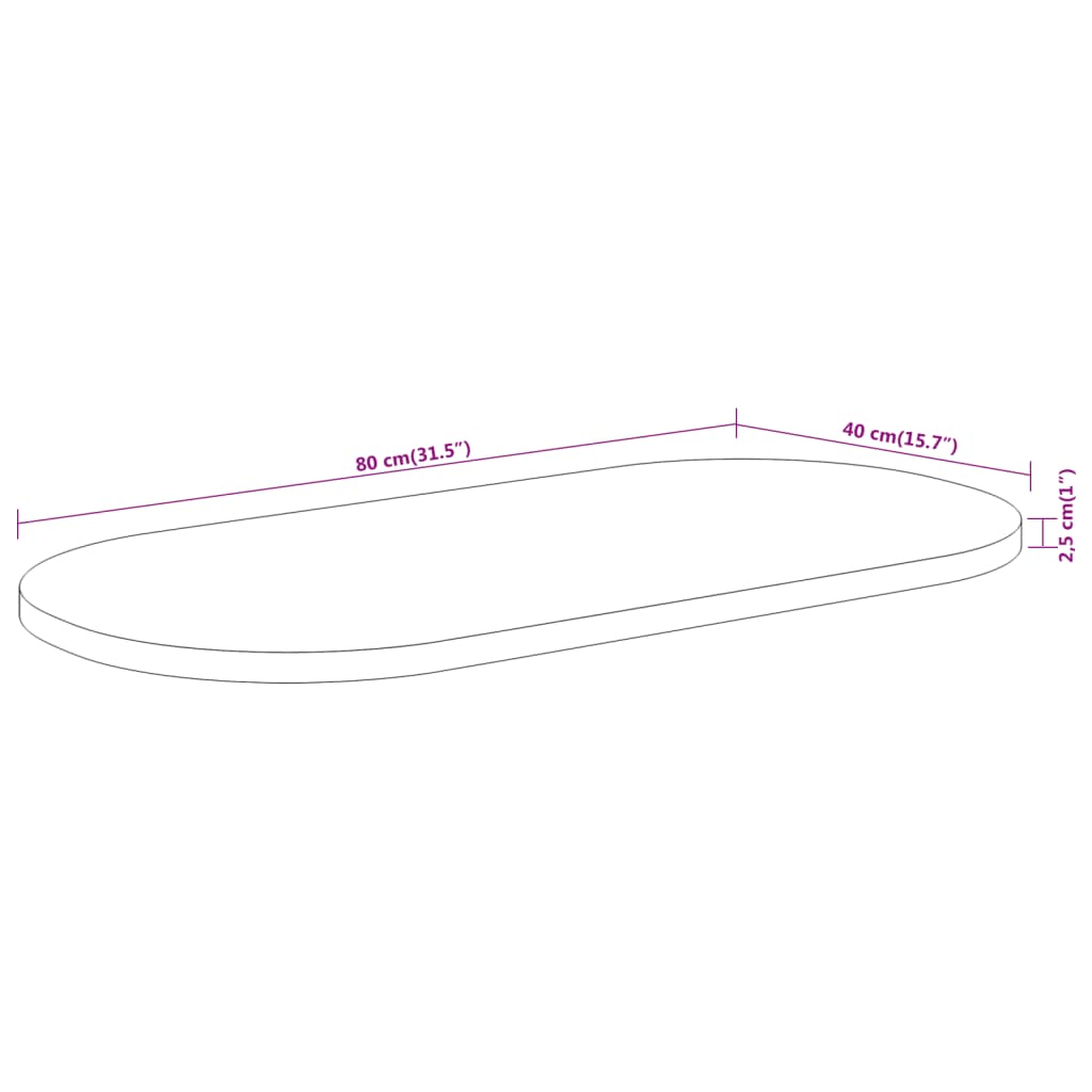 Table Top 80x40x2.5 cm Oval Solid Wood Acacia