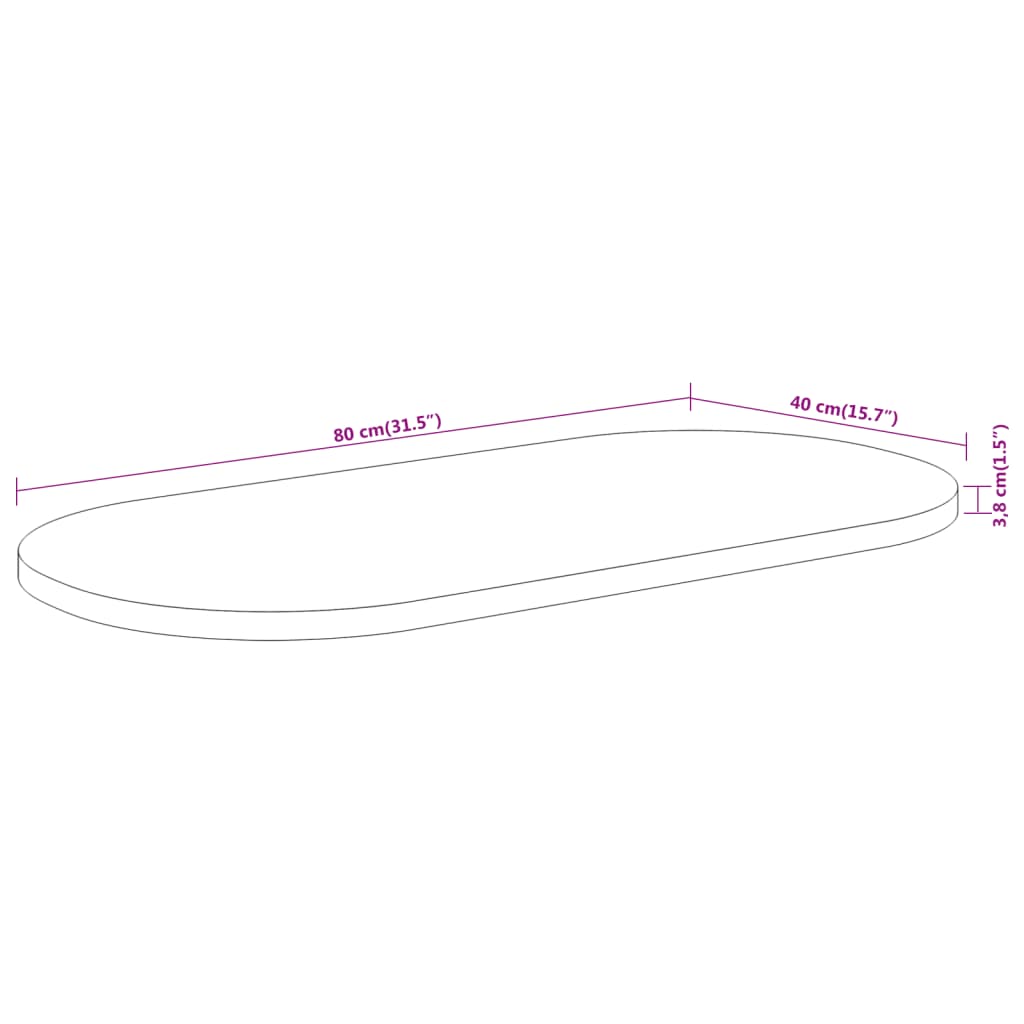 Table Top 80x40x3.8 cm Oval Solid Wood Acacia